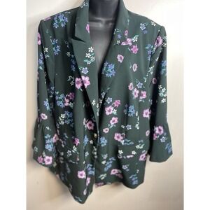 Lane Bryant The Bryant Blazer Green Floral 3/4 Flare Bell Sleeve Size 22 Jacket